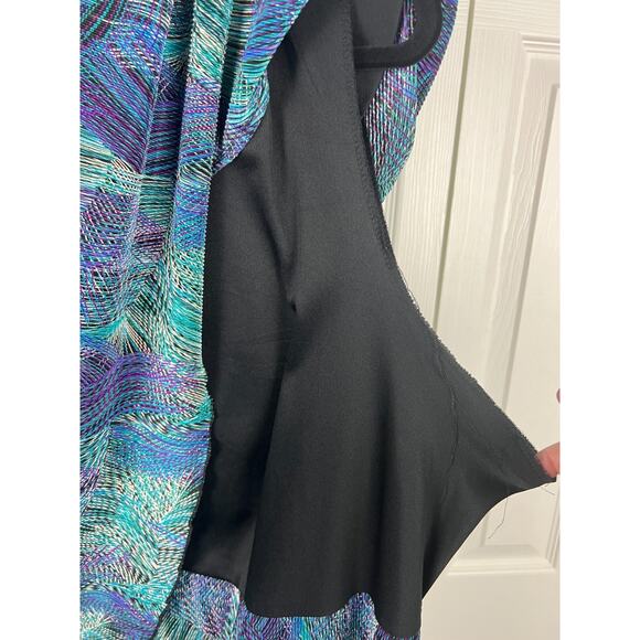 Connected Apparel Blue Green Tiered Flowy Colorful Event Wedding Guest Dress 2X - Picture 6 of 8